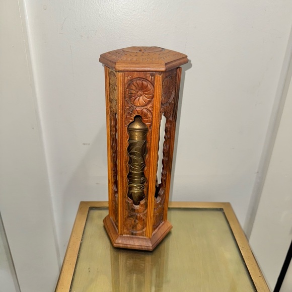Vintage S.M. Rekord Konjic Yugoslavia Carved Wood Cylinder Hexagon Covered - Picture 1 of 9